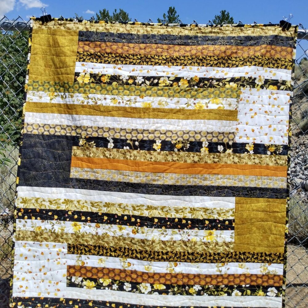 💛🖤🧡 Metallic Accent Jelly Roll Quilt: Black, Gold, Pumpkin Benartex Fabric